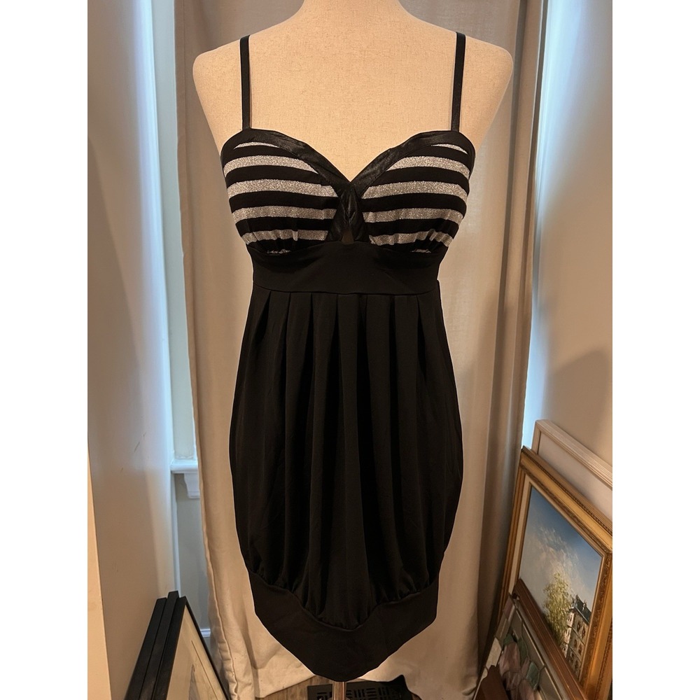 Guess Jeans Women's‎ Mini Dress Size M Black With Silver Stripes NWT Msrp $79